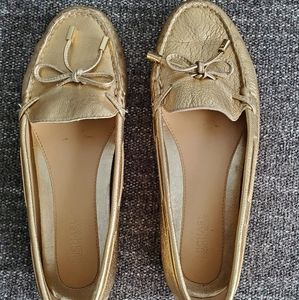 michael kors gold leather moccasin flats